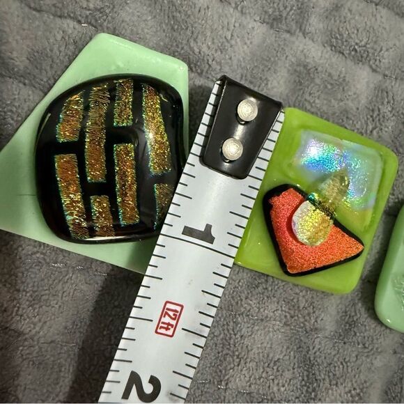 Set of 10 Dichroic Fused Glass Pieces – Lime Green Abstract Cabochons jewelry - Picture 7 of 17